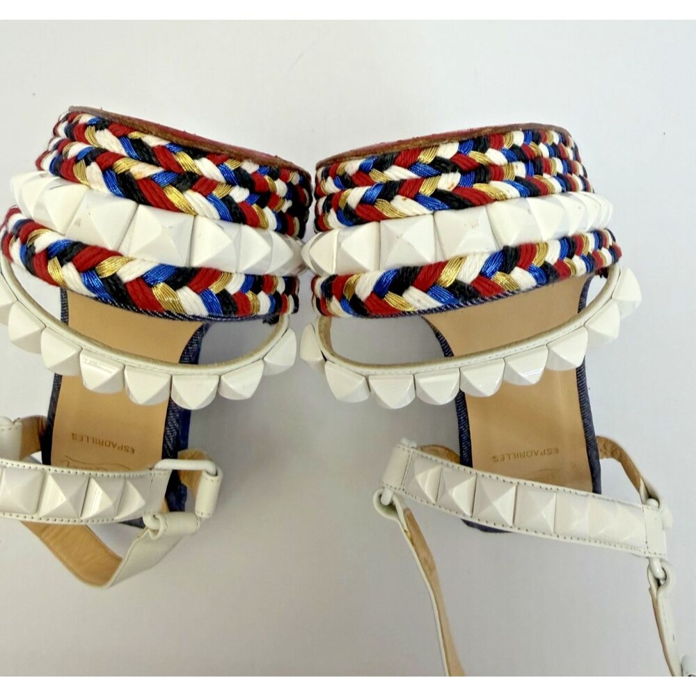 Christian Louboutin Cataclou Espadrille Sandals Red White Blue Denim Size 37 / 7 - Picture 13 of 15